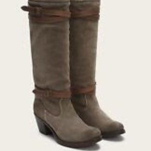 FRYE Women's JANE SUEDE STRAPPY LONG BOOTS FATIGUE sz 6.5